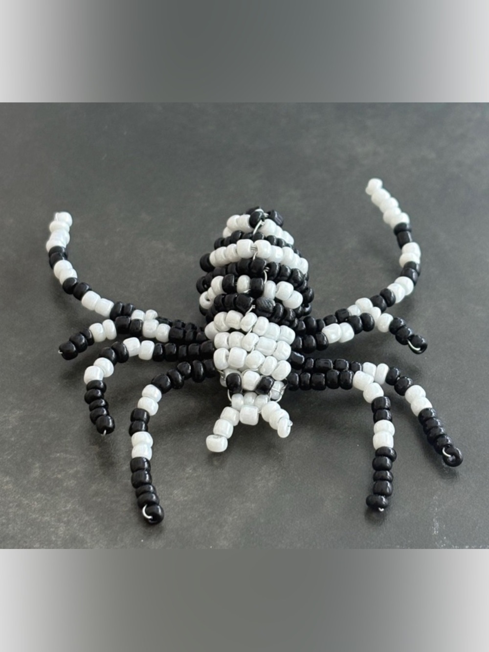 Handmade Black & White Beaded Spider Magnet